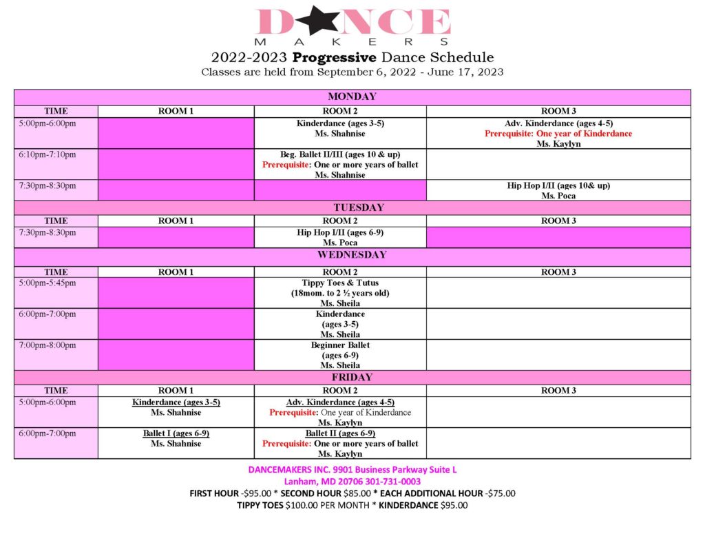 Class Schedules | Dance Studio in Lanham, MD | Dance Makers